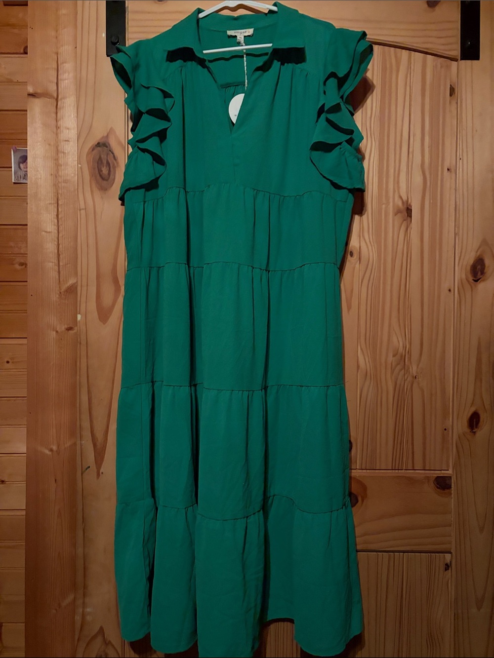 Women’s size 2xl dress Umgee Kelly Green Ruffle Sleeve Tiered Midi